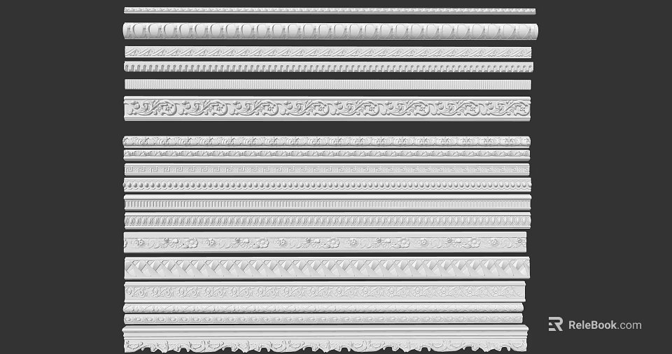 Various Decorative Gypsum Molding Styles with Ornate Patterns for Interior Design 3d model 
