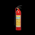 Red Fire Extinguisher With Black Nozzle Handle And Safety Instruction Label