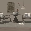 Natural Style Table and Chair Set with Decorative Painting Pendant Light and Wooden Floor
