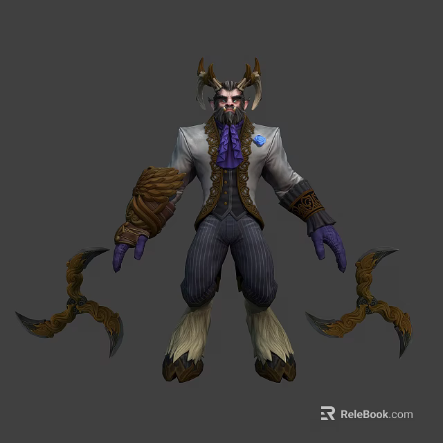 Mythical Horned Character Design With Suit Purple Lining Striped Pants And Claws 3d model 