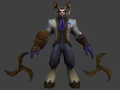 Mythical Horned Character Design With Suit Purple Lining Striped Pants And Claws 3d model
