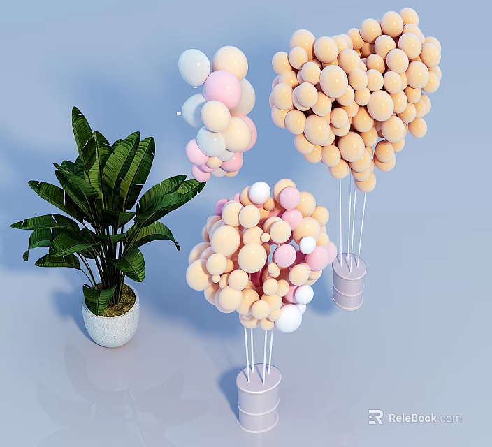 Inflatable Balloons Decoration With Pastel Pink White Beige Balls And Pot Base Stand 3d model 