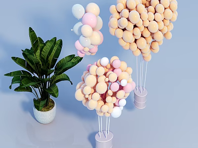 Inflatable Balloons Decoration With Pastel Pink White Beige Balls And Pot Base Stand 3d model