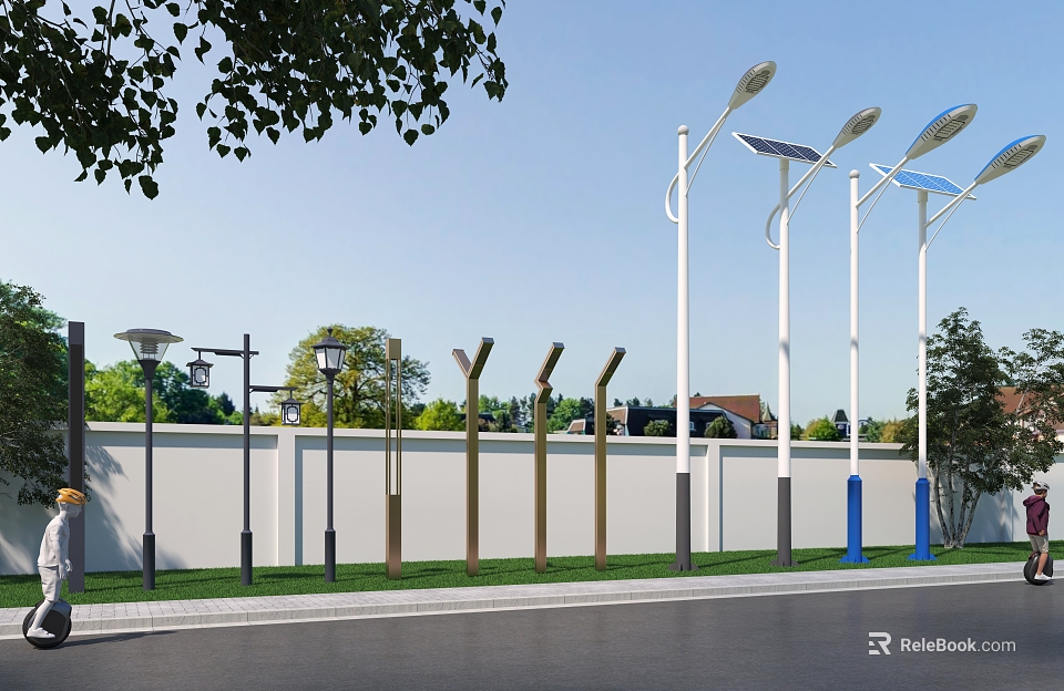 Solar Powered Outdoor Lights With Various Styles For Garden Roadside Illumination 3d model 