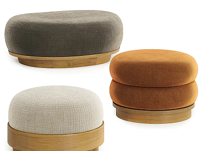 Sofa Stools With Different Colors And Fabric Upholstery On Wooden Bases 3d model