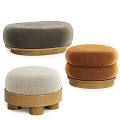 Sofa Stools With Different Colors And Fabric Upholstery On Wooden Bases