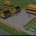 Ancient Chinese Architecture With Yellow Glazed Roofs Spacious Courtyard Square And Green Trees Classical Design