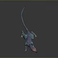 Game Movie Character with Blue Skin Yellow Head Open Mouth Red Tongue Long Tail Claws