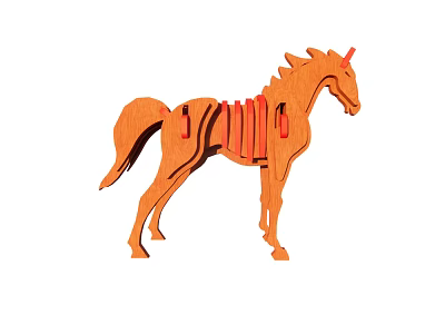 Wooden Horse Puzzle Toy With Colorful Assembled Structure And Decorative Details 3d model
