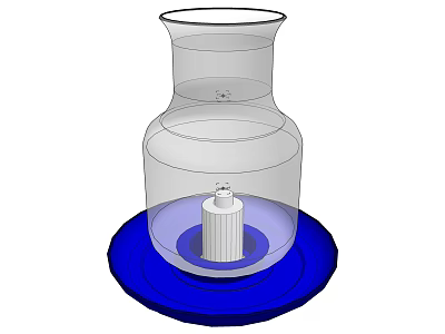 Transparent Glass Candle Lamp With Blue Base And Central Candle Wick Design 3d model