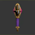 Fantasy Golden Weapon With Purple Handle Pink Star Gem And White Wing Structure