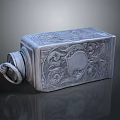 Vintage Silver Square Container With Ornate Carved Patterns And Loop Handle 3d model
