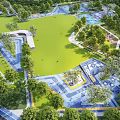 Spacious Garden Landscape Design With Green Lawn Lush Trees Water Features And Recreational Areas