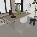 Modern Tea Room Interior With Floor to Ceiling Windows Greenery and Marble Countertop
