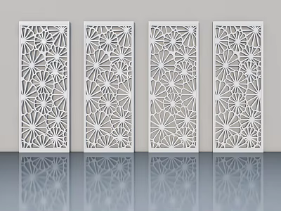 White Modern Swing Doors with Intricate Floral Cutout Patterns and Reflective Surface 3d model