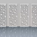 White Modern Swing Doors with Intricate Floral Cutout Patterns and Reflective Surface