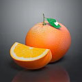 Fresh Whole Orange With Sliced Orange And Green Leaf On Dark Background