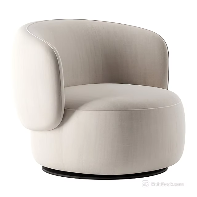 Modern Minimalist Beige Single Sofa With Round Armrest Plush Upholstery Circular Base 3d model