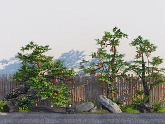 Modern Arbor Courtyard Old Pile Fruit Tree 3d model