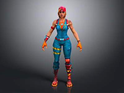 Action Game Movie Character With Red Hair Blue Jumpsuit Tattoos Orange Gloves Red Boots 3d model