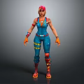 Action Game Movie Character With Red Hair Blue Jumpsuit Tattoos Orange Gloves Red Boots