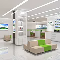 Modern Bank Lobby Interior With White Green Sofas Counters And Digital Displays