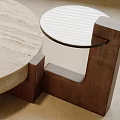 Modern Round Coffee Table With Marble Top Wooden Legs Green Fruits Bowl Books Sofa Blanket