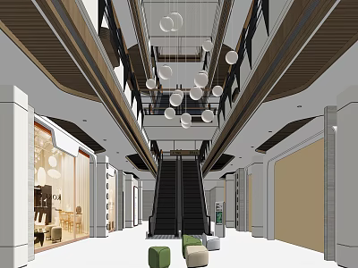 modern shopping mall escalator 3d model