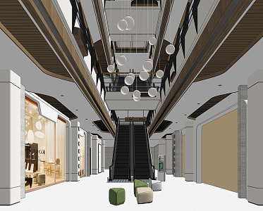 modern shopping mall escalator 3d model