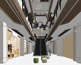 modern shopping mall escalator 3d model