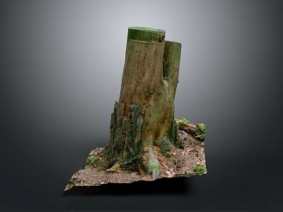 Rustic Wood Tree Stump With Natural Stone Base And Mossy Texture Details 3d model
