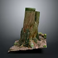 Rustic Wood Tree Stump With Natural Stone Base And Mossy Texture Details 3d model