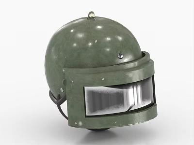 Green Metallic Helmet With Clear Face Shield And Rivet Design For Protection 3d model