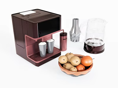 Modern Brown Kitchen Appliances With Coffee Machine Water Kettle And Fruit Bowl 3d model