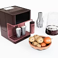 Modern Brown Kitchen Appliances With Coffee Machine Water Kettle And Fruit Bowl