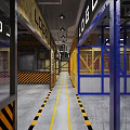 Industrial Style Shopping Mall Lobby With Exposed Pipes Metal Structures And Loft Signage