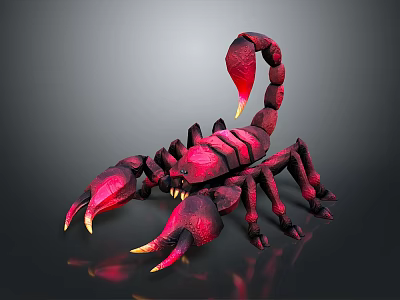 Red Shiny Scorpion With Sharp Claws And Curled Tail On Dark Background 3d model