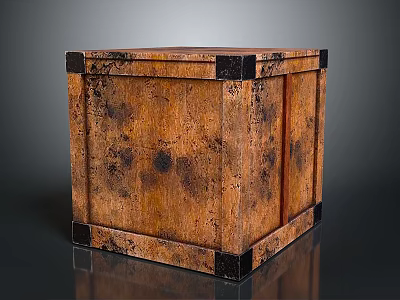 Vintage Wooden Box With Black Metal Corners And Rustic Texture For Home Use 3d model