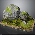 Wood Stone Natural Decorative Model With Moss Covered Rocks And Earthy Wooden Base