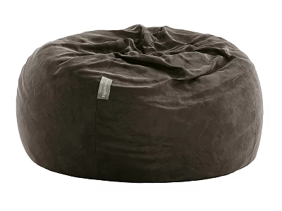 Brown Velvet Round Bean Bag Chair With Wrinkled Surface And Small Label 3d model
