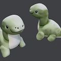 Two Green Dinosaur Plush Toys With Smiling Faces And Different Poses 3d model