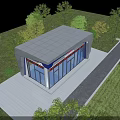 Modern Street Side Public Service Hall With Stylish Geometric Exterior And Full Glass Curtain Wall