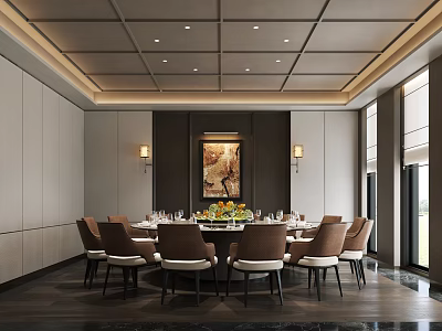 High End Modern Private Dining Room With Large Round Table And Elegant Interior Decoration 3d model