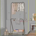 Cozy Bedroom Clothes Rack With Hanging Clothes Scarf And Room Decor Blinds