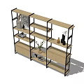 Modern Bookcase With Open Wooden Shelves Black Metal Frame And Decorative Items