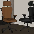Brown and Black Leather Office Chairs with Ergonomic Design and Swivel Wheels