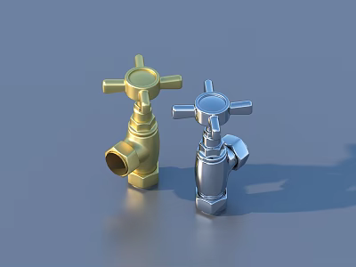 Two Gold and Silver Metal Faucets with Vintage Cross Handle Design 3d model
