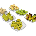 Various Types Of Fresh Pears On Multiple Plates With Different Colors