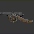 Ancient Cannon Medieval Weapon With Metal Barrel Wooden Carriage And Spoked Wheels