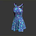 Stylish Blue Floral Print Dress With Spaghetti Straps And A Line Hem